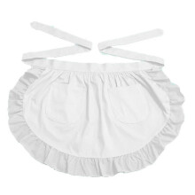 (White) Cotton Half Waist Apron for Women with Pockets – Kitchen Cooking Restaurant Bistro Apron, 1-Pack