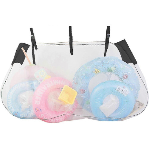 (Black) Adjustable Mesh Pool Float Storage Bag, Foldable Toy Organizer with Straps for Pool Accessories