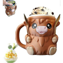 (Brown) Pojemnik na lody Highland Cow, uroczy pojemnik na lody z łyżeczką i uchwytem, zabawny zestaw upominkowy z krówką
