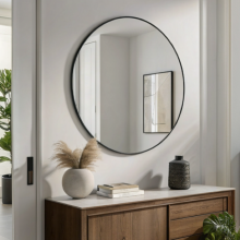 Round Wall Mirror Black Frame Minimalist Design for Bathroom Home Decor