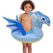 (Blue Pteranodon) Uppblåsbara dinosauriepoolringar för barn med pipande ljud, 4-delade sommarfestbadflottar