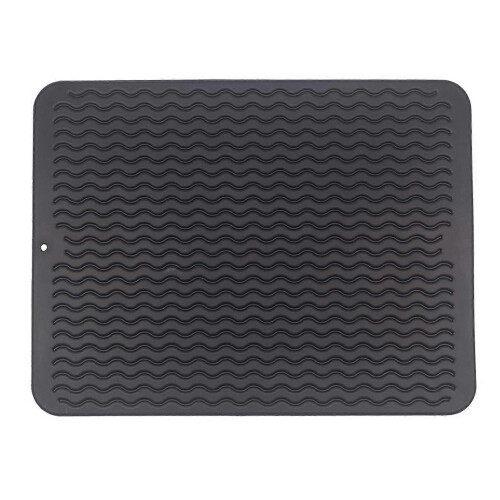 (Black) Silicone Grooved Drying Mat for Countertop, Easy-Clean Dish Drying Pad, 2-Pack