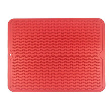 (Red) Silikonowa mata do suszenia z rowkami do blatu, łatwa w czyszczeniu mata do suszenia naczyń, 2 sztuki