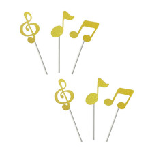(Gold) Decorazioni per torte e cupcake in carta nera a forma di note musicali, ideali per concerti, compleanni e occasioni festive (confezione da 12).