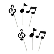 (Black) Black Music Note Paper Cake Toppers & Cupcake Inserts for Concerts, Birthdays, Festive Occasions (12-Pack)
