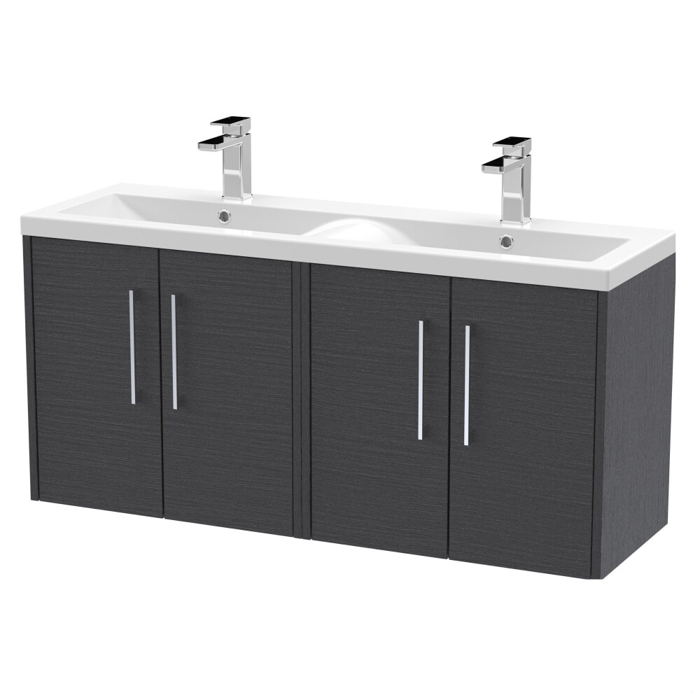 Balterley Winshill Contemporary 4 Door Wall Hung Vanity Unit With Double Basin, Woodgrain Dark 1200Mm Grey