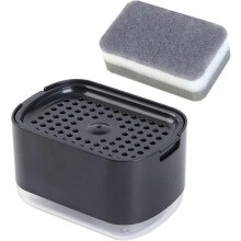 (black, 1PCS) Kitchen Countertop Soap Dispenser & Sponge Holder Set, Press Pump Liquid Detergent Storage Tray, Dishwashing Container Rack