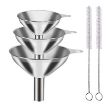 (L 5pcs) 3-Piece Stainless Steel Funnel Set with Ergonomic Handle & Clamp Ring, Dishwasher Safe for Oil, Wine & Spices
