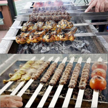 (2) Stainless Steel Turkish Kebab Skewers with Wooden Handles for Koobideh BBQ