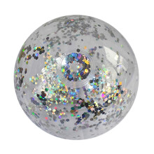 (Silver, 60cm) 60 cm/40 cm stor uppblåsbar strandboll med glitter för sommarens poolparty
