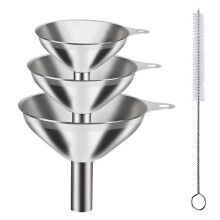 (L 4pcs) 3-Piece Stainless Steel Funnel Set with Ergonomic Handle & Clamp Ring, Dishwasher Safe for Oil, Wine & Spices
