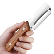 (A) Éplucheur multifonction en acier inoxydable pour fruits et légumes avec manche ergonomique en bois pour la cuisine