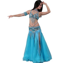 (Blue, M) Gonna da danza del ventre indiana per donna, taglia 25-26, abbigliamento da palcoscenico per esibizioni.