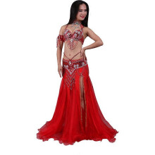 (Red, M) Bauchtanz-Aufführungsrock für Damen – Indisches Tanzkostüm-Set