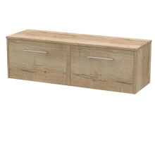 Winshill Contemporary 2 Drawer Wall Hung Vanity Unit with Worktop, Light Oak, 1200mm