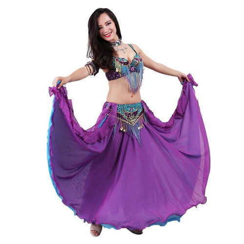 (Purple 5 piece set, S) Indisk magedansskjørt, 2-delt sett