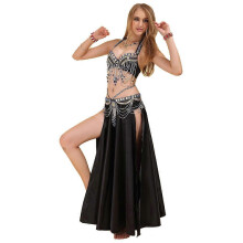(Black, S) Completo da donna per Halloween con gonna da danza del ventre e costume indiano