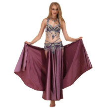 (Purple, S) Completo da donna per Halloween con gonna da danza del ventre e costume indiano