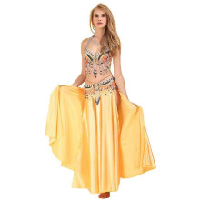 (Yellow, L) Completo da donna per Halloween con gonna da danza del ventre e costume indiano
