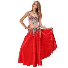 (Red, S) Completo da donna per Halloween con gonna da danza del ventre e costume indiano