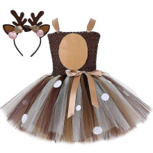 (Dress with headband, 7-8t) Abito tutù da renna marrone per bambine - Costume da principessa per Natale e Halloween, set da 2 pezzi