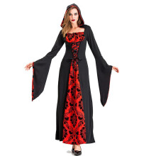 (8659, S) Set costume da strega vampira gotica per Halloween da donna - Abito da diavolo nero e rosso con dettagli spettrali
