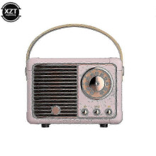 (Pink) Lettore MP3 wireless vintage con altoparlante Bluetooth, radio FM e porta USB.