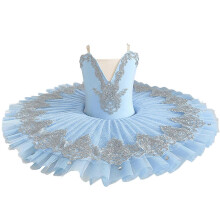 (Blue, 120) Abito tutù da balletto blu 110 per bambine: body con canotta e gonna e costume da principessa ballerina per competizioni