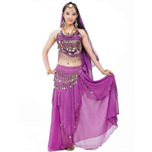 (Purple) Completo da danza del ventre da donna in 5 pezzi con reggiseno e cintura per Carnevale