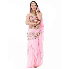 (Pink) Completo da danza del ventre da donna in 5 pezzi con reggiseno e cintura per Carnevale