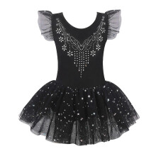 (Black, 110cm) Justaucorps de danse et de gymnastique noir pour enfants (120 cm) – Robe de ballet à paillettes scintillantes pour filles