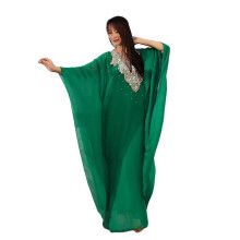 (Green2-Adult) Ensemble de danse orientale 2 pièces : robe à bretelles perlée et peignoir pour femme