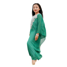 (Green2-Child) Ensemble de danse orientale 2 pièces : robe à bretelles perlée et peignoir pour femme