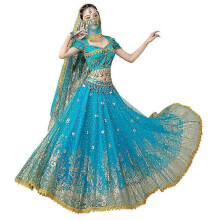 (female, XL) Tenue de danse indienne 2026, ensemble 7 pièces, style Bollywood, jupe large, robe rétro, vêtements de danse du ventre
