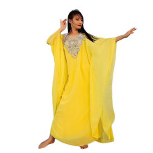 (Yellow-Adult) Completo da danza del ventre in due pezzi: abito a trapezio con perline e vestaglia per donna.