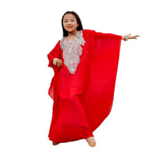 (Red-Child) Completo da danza del ventre in due pezzi: abito a trapezio con perline e vestaglia per donna.