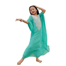 (Green1-Child) Ensemble de danse orientale 2 pièces : robe à bretelles perlée et peignoir pour femme