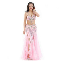 (Pink) Sexy 3-teiliges Bauchtanz-Outfit für Damen: BH, Gürtel & Kleid für Karneval