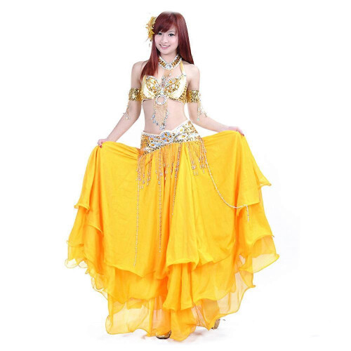 (F) Women's 6-Piece Handmade Diamond Belly Dance Outfit Set