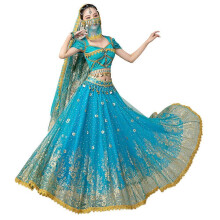 (M) Ensemble de costume de danse du ventre Bollywood 7 pièces, robe rétro avec grande jupe