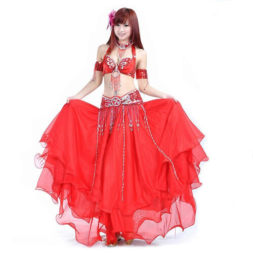 (E) Women's 6-Piece Handmade Diamond Belly Dance Outfit Set