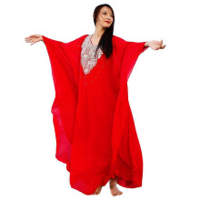 (Red-Adult) Completo da danza del ventre in due pezzi: abito a trapezio con perline e vestaglia per donna.