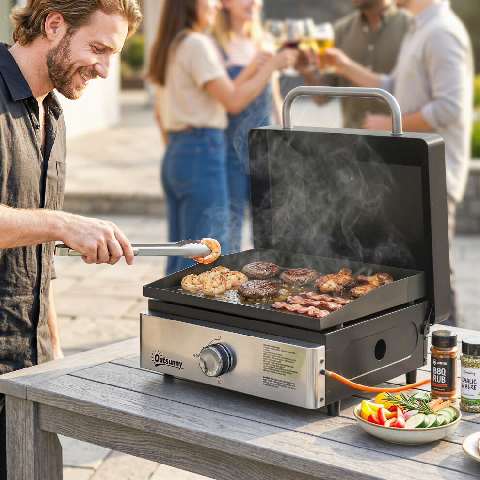 Outsunny Grill Griddle, Tabletop Gas Bbq With Grease Cup, Black