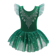 (Green, 130cm) Justaucorps de danse et de gymnastique noir pour enfants (120 cm) – Robe de ballet à paillettes scintillantes pour filles
