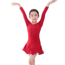 (Red, 120) Ensemble 2 pièces comprenant une jupe de danse latine pour filles, une robe de ballet à manches longues et un costume de spectacle.