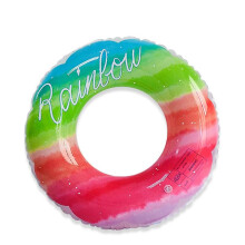 (70) Rainbow Inflatable PVC Pool Float Ring For Summer Beach Swimming, 87hf Colorful Circle Tube