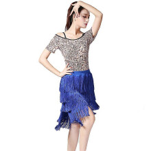 (L) Abito sexy latino con frange e reggicalze per donna, costume da spettacolo di danza del ventre, set di 2 pezzi