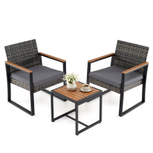 Outdoor Bistro Set of 3 PE Wicker Patio Conversation Set With Cushions