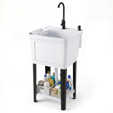 55L Laundry Tub Free Standing Wash Station Utility Sink With Rotating Faucet