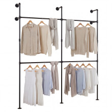 227 cm 4 Hanging Rods Wall Mounted Clothing Rails for Wardrobe Retail Display
